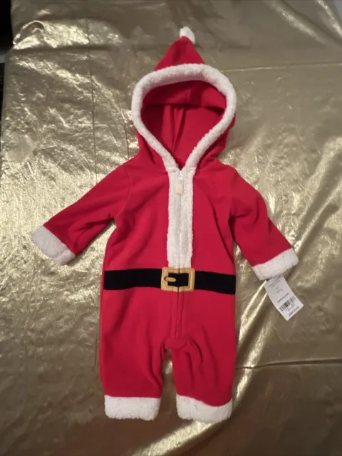 NWT Carters Infant Hooded Zip Up Santa Suit One Piece Red Fleece Size New Born