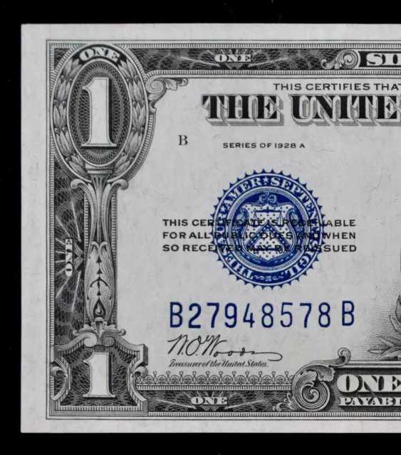 $1 1928A AU Funny back Silver Certificate B27948578B series A, one dollar