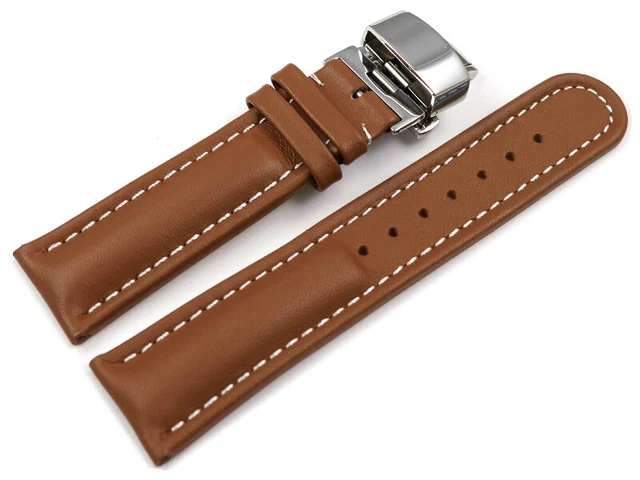 Bracelet De Montre En Cuir De Veau Grain Croco Jaune - Boucle Déployante Papillon - Neuf