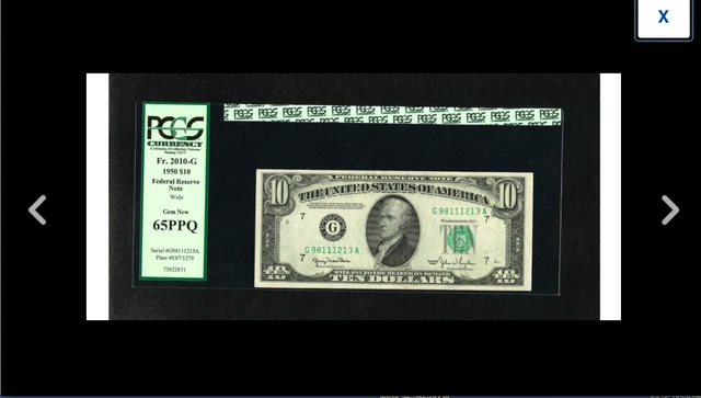 CHICAGO GEM GRADE Fr. 2010-G $10 1950 Federal Reserve Note. PCGS Gem New 65PPQ