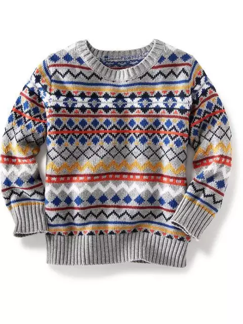 NWT Old Navy Boys Fair Isle Sweater 3-6 or 6-12 Months Gray Multi Pullover