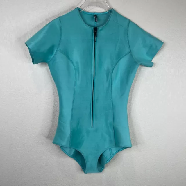 Lisa Marie Fernandez Farrah Swimsuit Size 3 US 6-8 Teal Bonded Zip Up One Piece