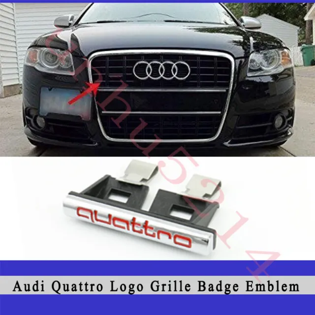 Silver Red Front Quattro Logo Grille Badge Emblem Audi A3 A4 A8 TT Q5 Q7 S6 S8