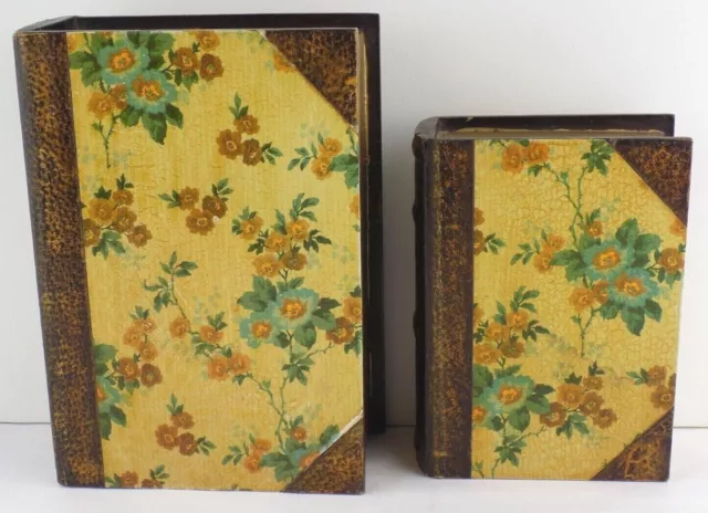 Lot Of 2 Decorative Faux Books Storage Boxes Wood Felt Lined Stash Hiding Place