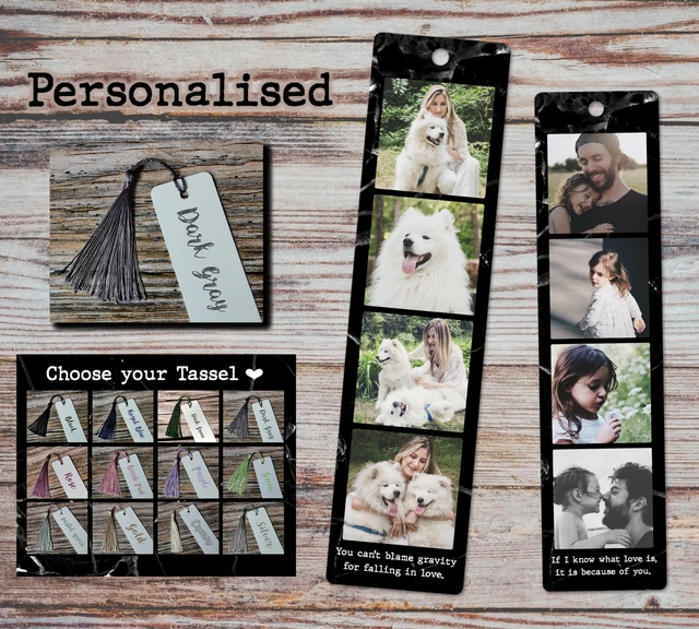 Personalisiertes Foto Lesezeichen Collage Text mit Quaste Geschenk Vater Mutter Freunde