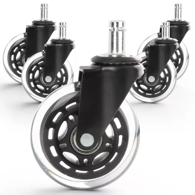 Set of 5 Office Chair Caster Rubber Swivel Wheels Replacement Heavy Duty 3 inch