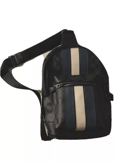 Nwt Coach Men’s West Pack In Signature Canvas With Varsity Stripe