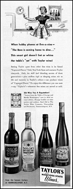 1950 Housewife dinner Talor New York State Wine vintage art print ad adL49