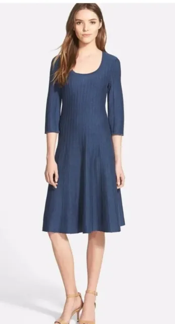 Nic And Zoe Ribbed Sweater Fit Flare Dress Woman's Size Petite PP Blue