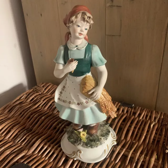 Antique Naples Doccia Capidimonte Girl Selling Wheat Antique Beautiful