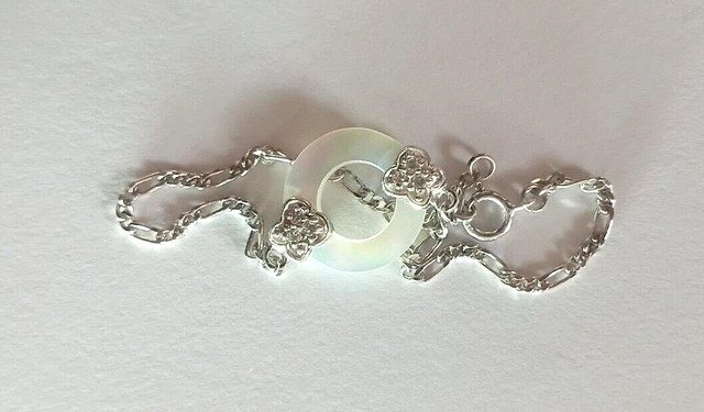 Bracelet Forçat Oeil Bleu En Nacre 8mm - Argent Massif 925 - 18 Cm - NEUF