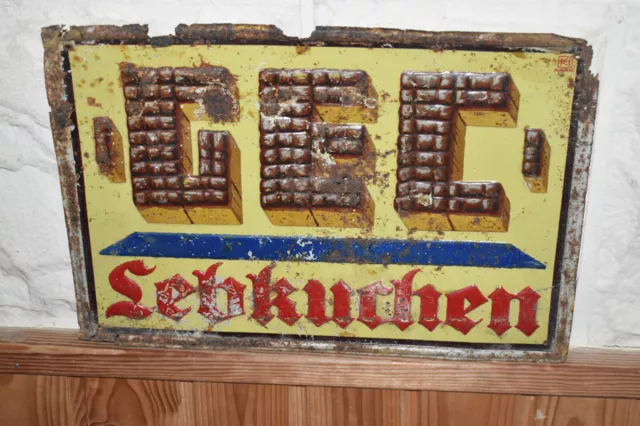 Altes Blechschild 20/30er Jahre GEC Lebkuchen,Reklameschild,Retro,Original,Rar