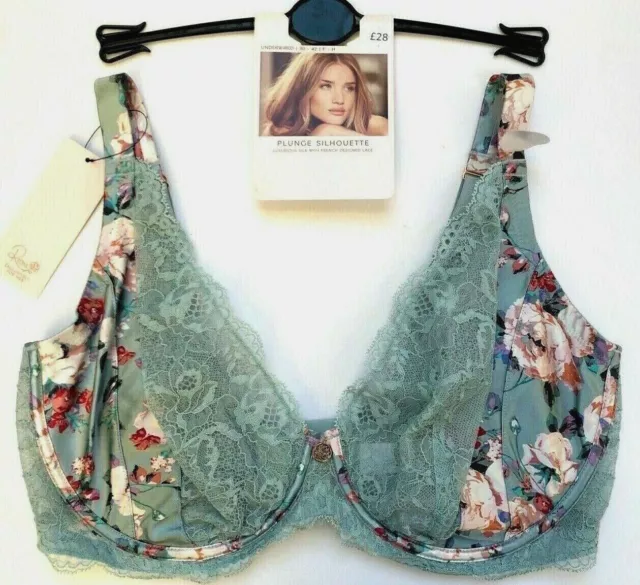 M&S Rosie for Autograph Underwired Non Padded Plunge Bra 32G & 32H Blue BNWT