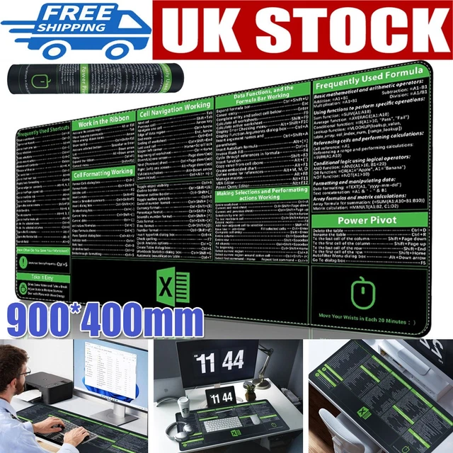 EXCEL SHORTCUTS CHEAT Sheet Office Mouse Pad Keyboard Mats Desk Giant ...