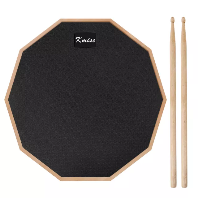 Kmise Practice Drum Pad 12 Inch Black for Beginner Two Side with Maple Sticks