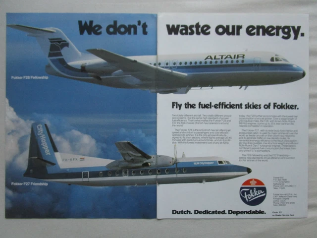 9/1981 Pub Fokker F28 F27 Airliner Altair Nlm Cityhopper Original Ad