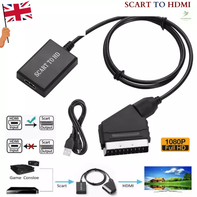 ADATTATORE DA SCART a HDMI SCART a HDMI cavo convertitore audio video per  TV HD EUR 11,70 - PicClick IT