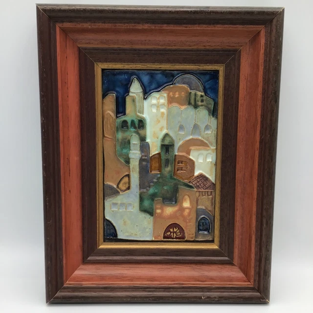 Ruth Faktor Faktorowicz Ceramic Art Relief Tile Plaque Of Houses Framed Signed