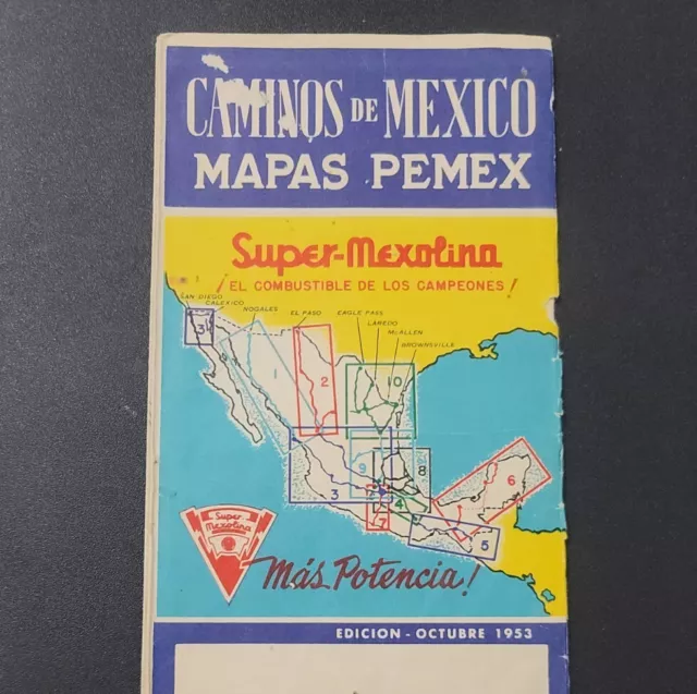 1953 Pemex Super Mexolina Fuel Mexico Roads Map Brochure Petroleos Mexicanos