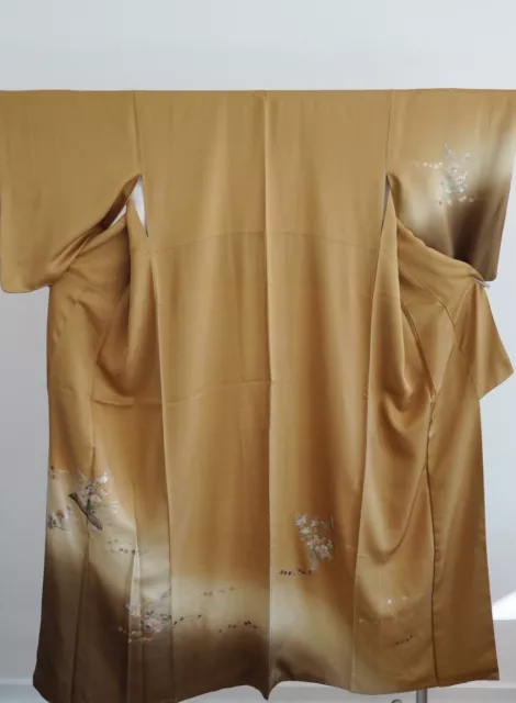 Authentischer Houmongi Kimono aus 100% Seide in hellbraun aus Japan