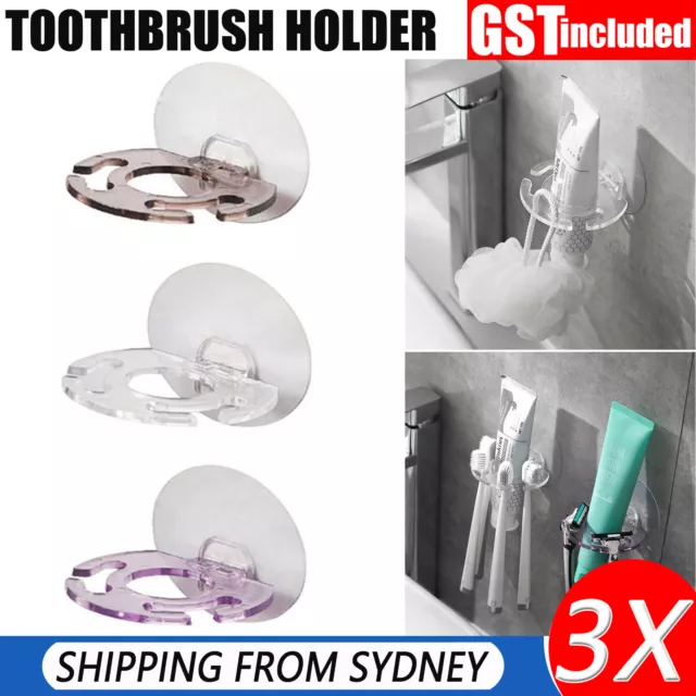 3PCS Toothbrush Holder Wall Mount Sucker Bathroom Suction Cup Toothpaste Storage