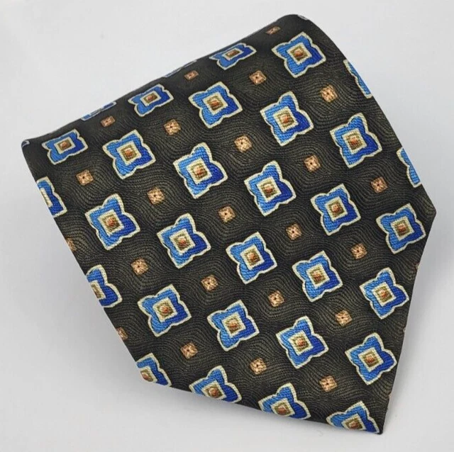 Jos A Bank Silk Tie Olive Green Blue Brown Geometric Men Necktie 57 x 3.75