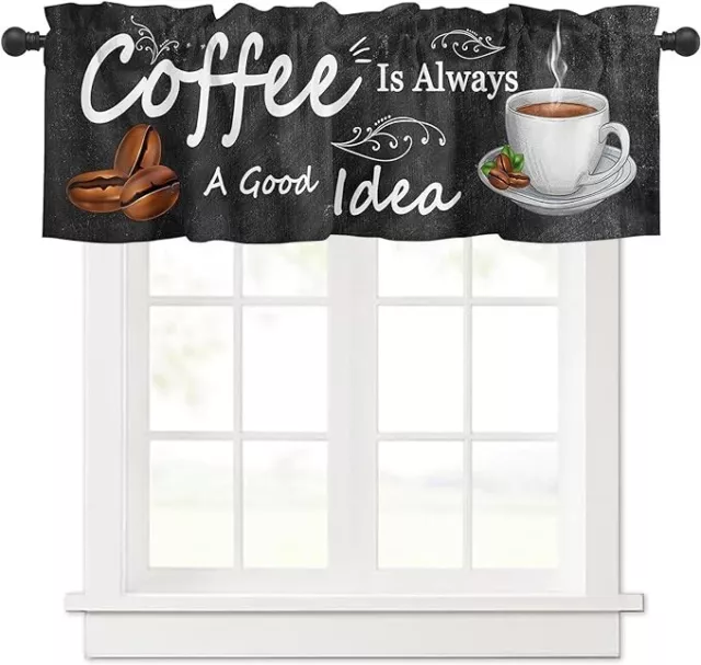 Litter Star Farmhouse Coffee Black 18"Lx54"W Kitchen Valance Pocket Curtain