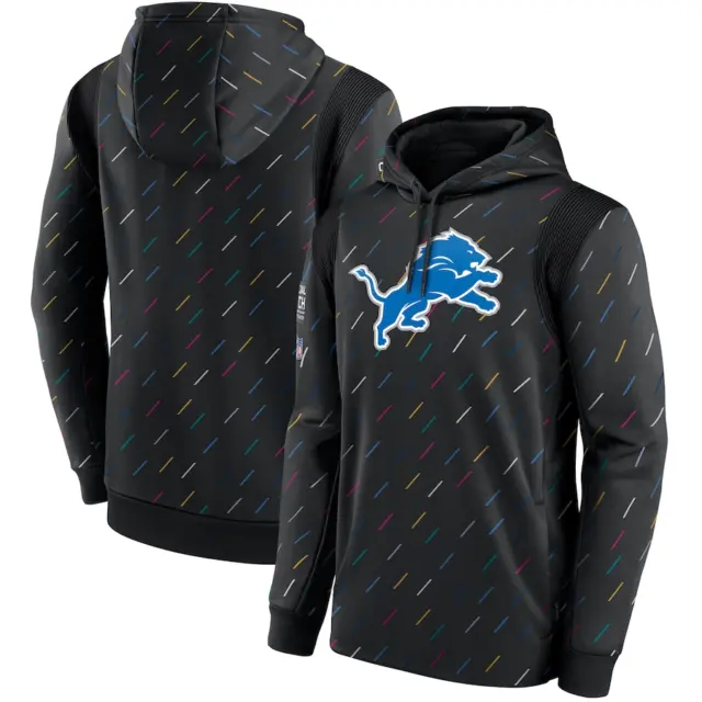 Men's Detroit Lions Charcoal Crucial Catch Therma Pullover Hoodie Jacket