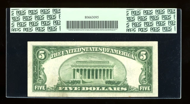 DBR 1934-D $5 Silver Fr. 1654Wi Wide I RA Block PCGS 45 PPQ Serial R62904442A 2