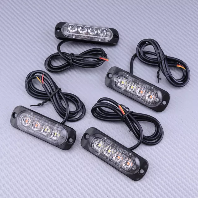 4Pcs Car SUV Van Truck 4LED Amber/White Emergency Warning Strobe Flashing Light