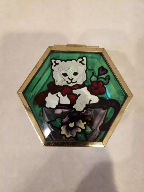 Cat Kitten Trinket Jewelry Box Pentagon Shaped Glass Vintage 1994