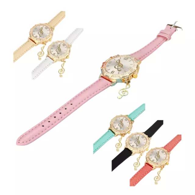 Ladies Fashion Music Note Pendant Quartz Watch Diamante Surround Dial Wristwatch