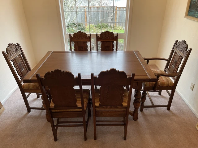 Antique 1930’s-1940’s Jacobean Dining Room Table And Chair Set Restored - EUC!