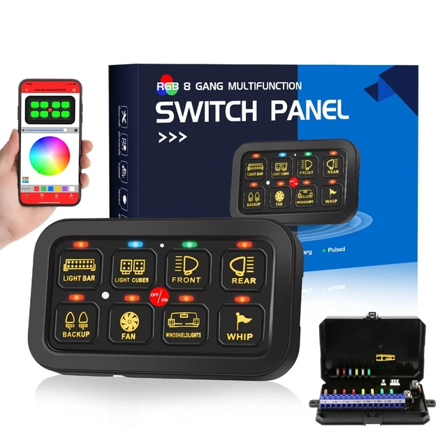 RGB 8 Gang Switch Panel Light Bar Control bluetooth For Can-Am Polaris UTV ATV RGB 8 Gang Switch Panel Light Bar Control bluetooth For Can-Am Polaris UTV ATV