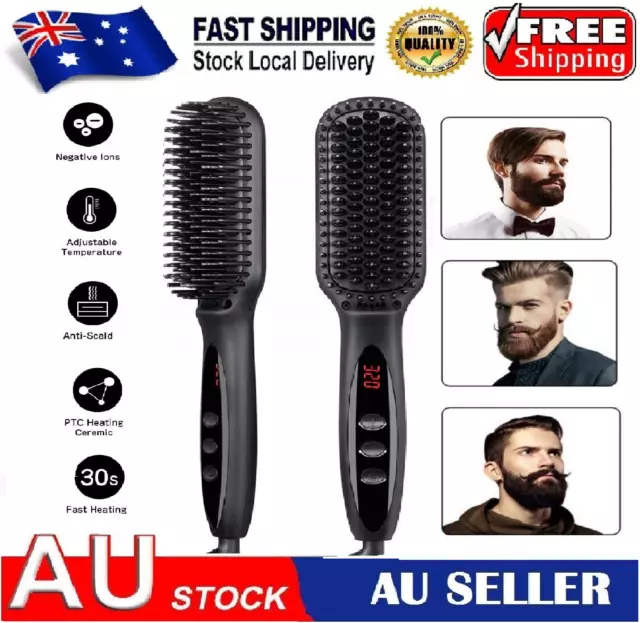 Hair Straightener Brush Comb Electric Curling Men Beard Women Haircut Styling AU