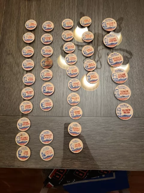 Lot Of 34 ORIGINAL CIRCA 1962 U.S. PRESIDENTS MILK BOTTLE CAP Vintage