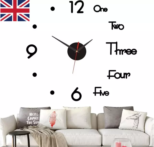 3D Extra Large Roman Numerals Luxury Mirror Wall Sticker Clock Home DIY Decor UK