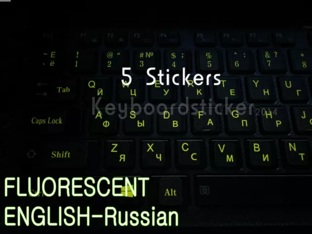 Russian Keyboard Stickers Fluorescent Letters Printed In Korea.5pcs Deal
