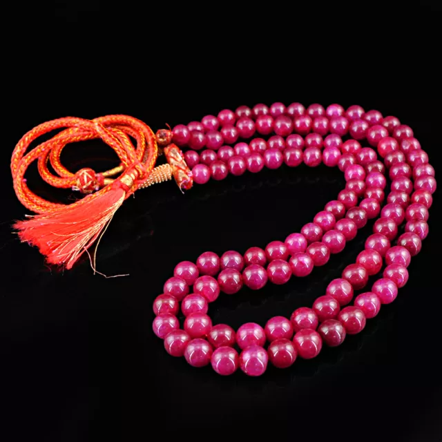 509.00 Cts Earth Mined 2 Strand Genuine Rich Red Ruby Round Shape Beads Necklace