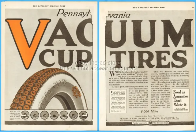 1918 Vacuum Cup Automobile Tire Pennsylvania Rubber Co Jeannette PA Vintage Ad