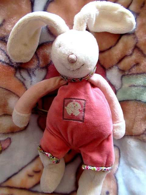 doudou peluche moulin roty lapin rose myrtille et capucine 28/39CM