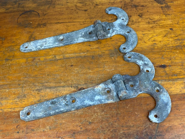 Pair Antique Iron Hinges 12"L x 8"W ~ Architectural, Garden Gate, Door, She Shed