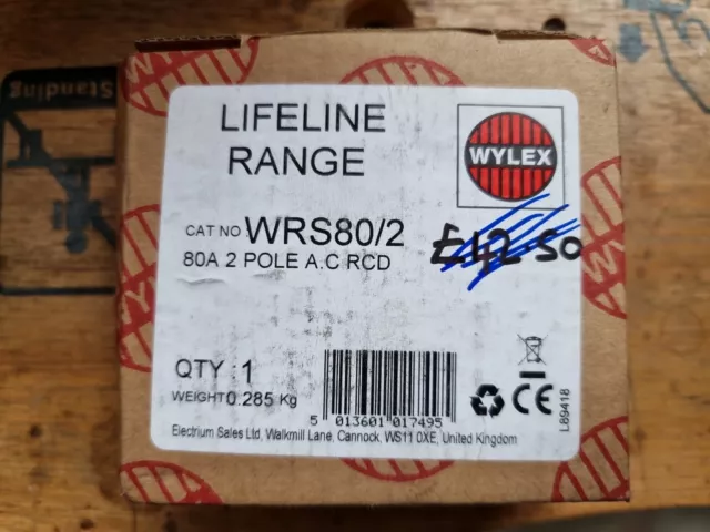 Wylex Lifeline Range Wrs80/2 80A 2 Pole Ac Rcd Price Reduced To Clear