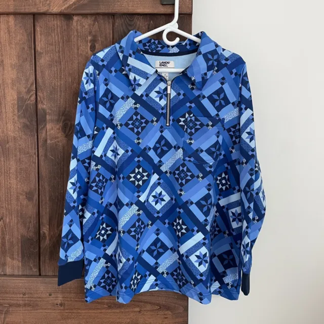 LANDS END WOMEN'S Serious Sweats Cotton Sweatshirt Top Blue Floral 2X  20W-22W $8.99 - PicClick