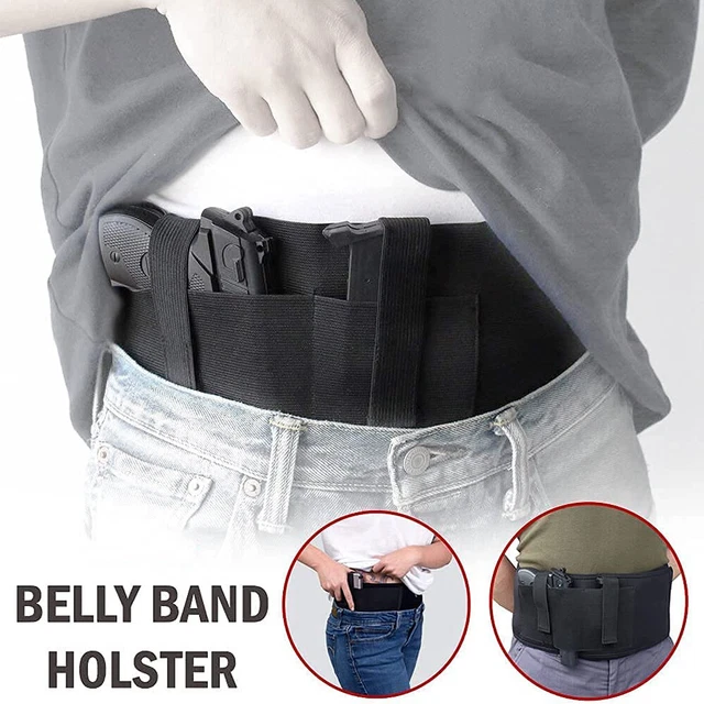 Belly Band Holster For Concealed Carry - Fits 38-50 Waist, Ambidextrous, Holds Gun & Mag (Black)