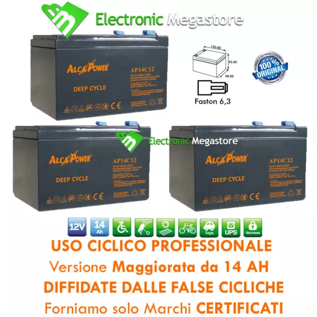 3pz BATTERIA A PIOMBO 12V 14AH RICARICABILE PER BICI ELETTRICA 36V BC1428-00