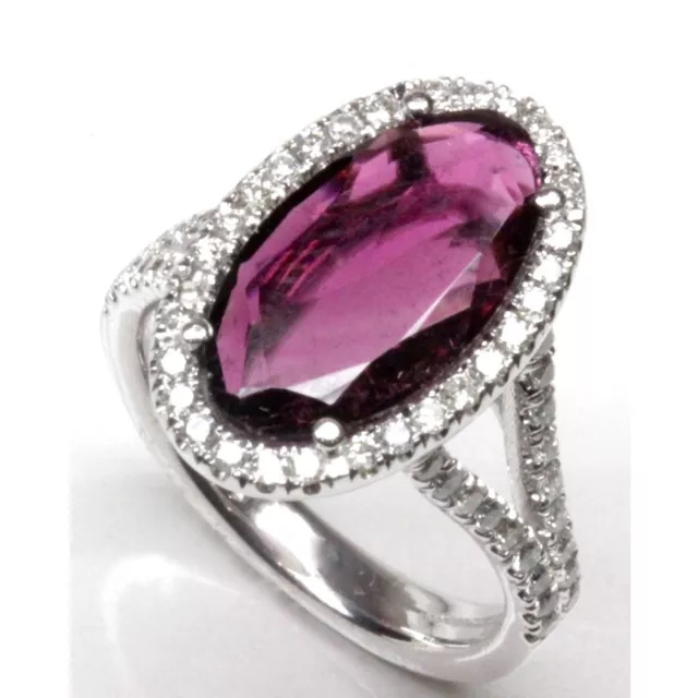 4.95 ct tw Natural Purple Tourmaline & Diamond 14k White Gold Halo Cocktail Ring