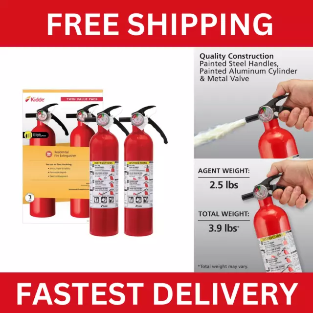 Fire Extinguisher Multi Use Home Office Shop Emergency 1-A:10-B:C Kidde 2 Pack