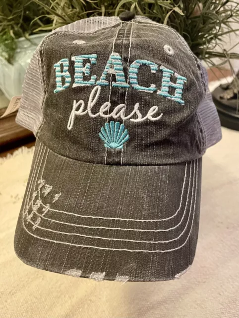 New! “Beach Please”  Distressed Ladies Trucker Hat NWT- Baseball Cap By Katydid