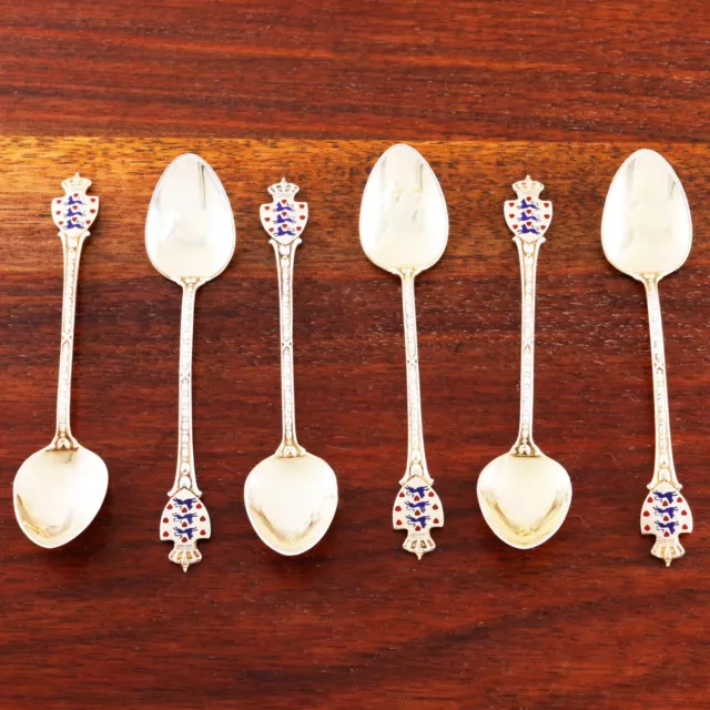 6 Bernhard Hertz Danish Sterling Silver Gilt & Enamel Demitasse Spoons No Mono